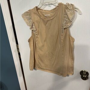 Lace Sleeve Tan Cotton Top